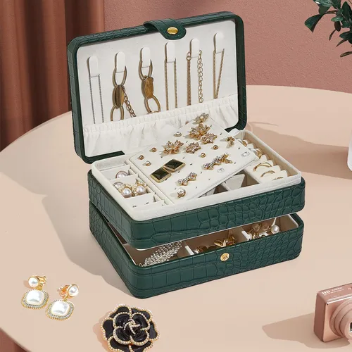Vista 6 de BUTI4WLD Travel Jewelry Box, Leather Small Jewelry Boxes, Jewelry Boxes for Women Girls, Jewelry Organizer Box, 2 Layers Travel Jewelry Storage