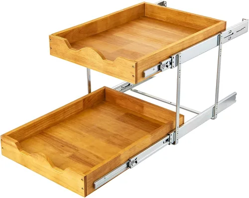 Vista 11 de DINDON Organizador de cajón extraíble para armario (11" ancho x 18" profundidad) 1 nivel, cajón de estante deslizante de madera de roble para debajo