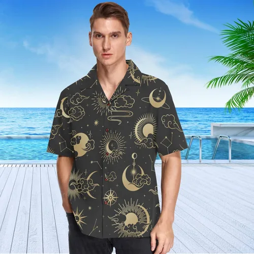 Vista 2 de visesunny Elegante camisa de manga corta con botones y estampado hawaiano para hombre, divertida, tropical, floral, casual, para la playa, regalo