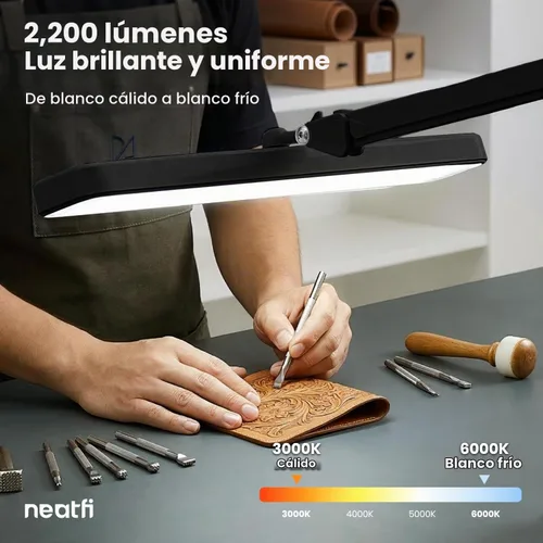 Vista 7 de Neatfi (Nuevo modelo) Lámpara de trabajo LED XL de 2,500 lúmenes con abrazadera, 5 modos de luz, temperatura de color correlacionada 3000-6000K