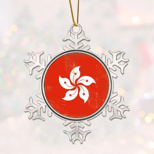 Vista 3 de Merry Christmas Metal Snowflake Christmas Ornaments Retro China Hong Kong Flag National Flag Ornaments Winter Decorations for Christmas Tree Xmas