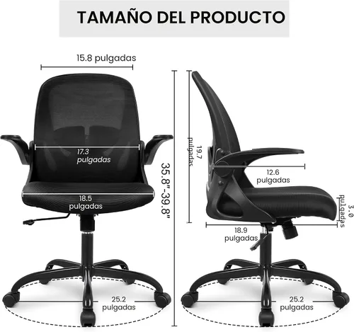 Vista 3 de Primy Silla de Oficina Ergonómica Silla de Escritorio con Reposabrazos Abatibles Silla de Escritorio Giratoria de Malla Transpirable para Negro