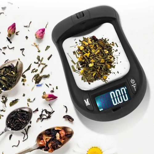 Vista 4 de Báscula digital de bolsillo electrónico portátil de 7.05 oz/0.00 oz, báscula de ratón óptica para computadora, herramienta de pesaje de té de joyería