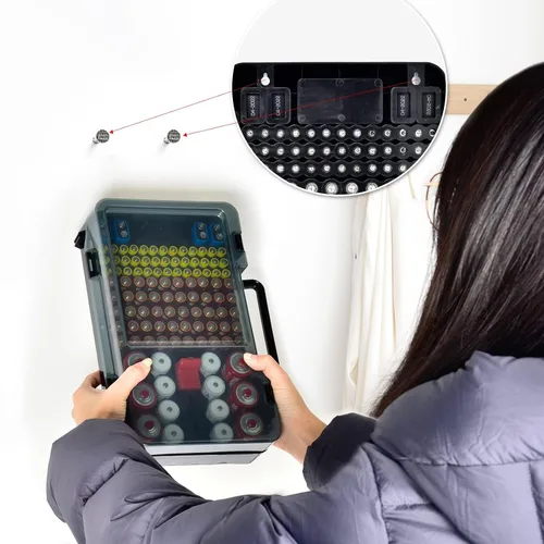 Vista 8 de Estuche Organizador y de Almacenamiento de Baterías con Probador. Caja Contenedor Portabaterias para más de 120 pilas AA AAA 9V C D, Litio CR2025