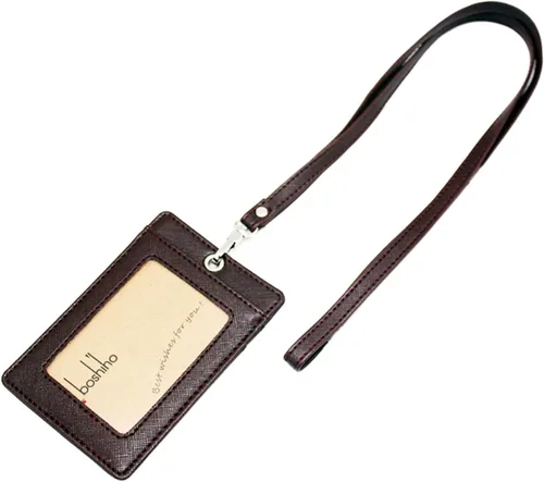 Vista 19 de Boshiho. Funda vertical, de piel, para tarjeta de identificación con cordón resistente., Negro