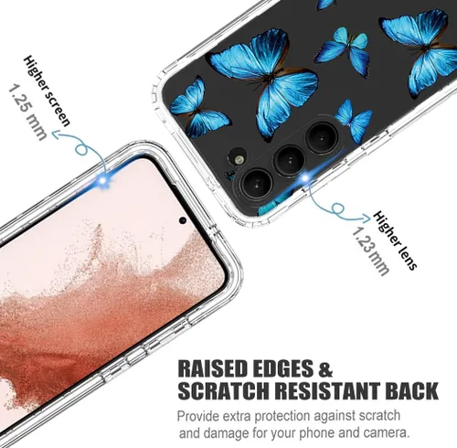 Vista 2 de Funda para Galaxy S23, Samsung S23 con protector de pantalla de vidrio templado, patrón de mariposa transparente de cuerpo completo, funda