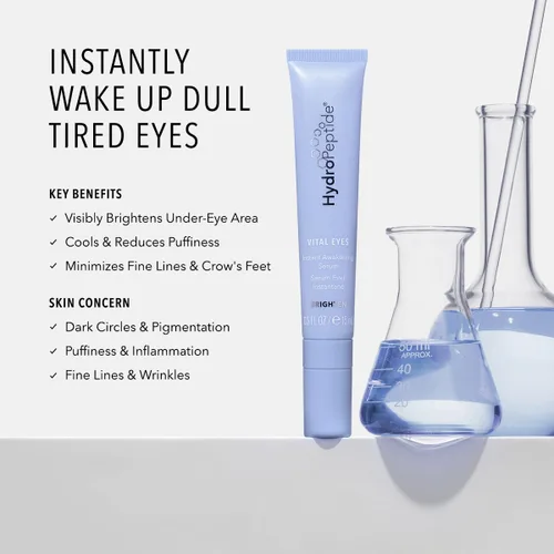 Vista 2 de HydroPeptide Vital Eyes, suero de despertar instantáneo, rollerball refrescante, hidrata e ilumina, 0.3 onzas