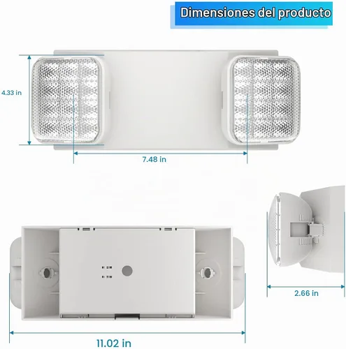 Vista 4 de Paquete de 2 luces de emergencia para negocios, con batería de respaldo, cable duro, certificado UL 924, CA 120/277V, luz de emergencia LED