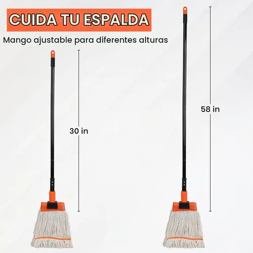 Vista 6 de Trapeador comercial, mopa industrial resistente de 58 pulgadas para limpieza de suelos, mopa húmeda de algodón con cuerda para el hogar, garaje