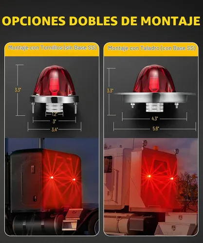Vista 8 de Partsam Kit de 2 luces de sandía con lente de vidrio rojo, luces LED de parada y giro con bisel de acero inoxidable y base de repuesto para Lente