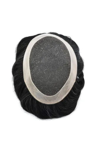 Vista 4 de Toupee de cabello humano para hombre, con base de encaje suizo, sistema de reemplazo de cabello, piezas de cabello, sistema de cabello de encaje