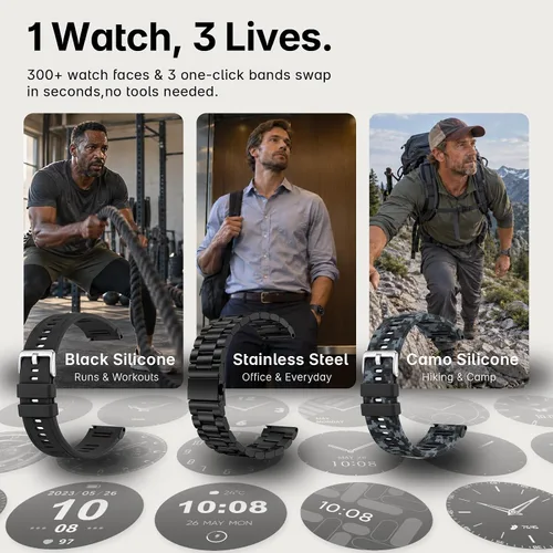 Vista 2 de WalkerFit Reloj inteligente resistente con GPS M6 para hombres, 1.969 in