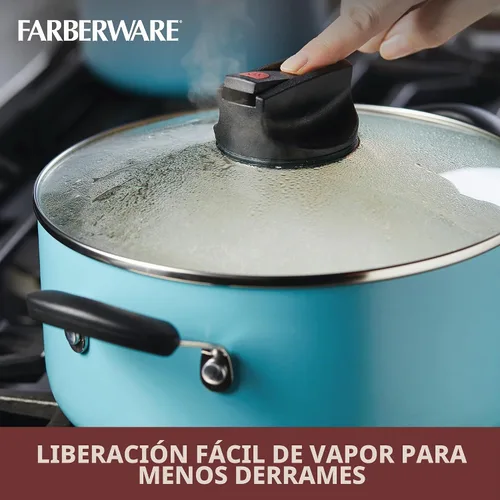 Vista 7 de Farberware Smart Control - Juego de ollas y sartenes antiadherentes, 14 piezas, color aguamarina
