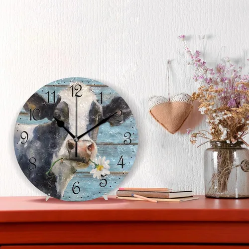 Vista 2 de ALAZA Reloj de pared de vaca de granja de 10 pulgadas, funciona con pilas, silencioso, sin tictac, decoración del hogar para cocina, sala de estar