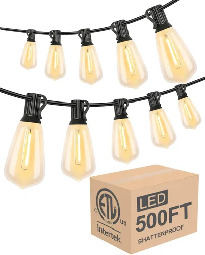 Vista 11 de Lightdot Luces LED para Patio de Exterior de 200 Pies (2 x 100 Pies), Luces de Cadena LED con Certificación ETL con Bombillas Edison Vintage
