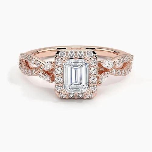 Vista 5 de IGI Anillo de compromiso de diamantes creados en laboratorio de excelente talla esmeralda blanca de 0.93 quilates con marquesa de acento y diamantes