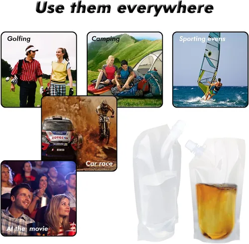 Vista 9 de 20 frascos de licor para crucero, bolsas reutilizables para viajes, botellas de plástico con embudo (8 onzas)