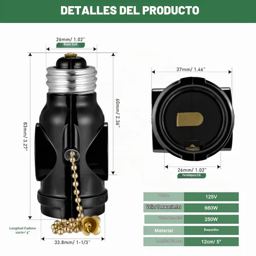 Vista 6 de 2 adaptadores de toma de luz de salida, toma de bombilla E26 a divisor de salida, convierte el enchufe de tornillo mediano en un enchufe con dos