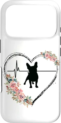 Vista 30 de French Bulldog Heartbeat with Flowers On White Case for iPhone 17