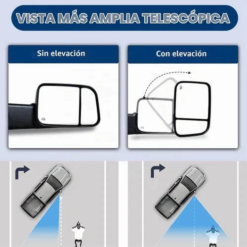Vista 3 de AERDM Nuevo espejo de remolque con carcasa negra y sensor de temperatura para Ram 1500 2009-2015, Ram 2500 3500 2010-2015, espejos de remolque