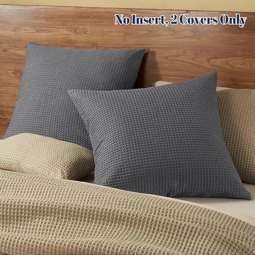 Vista 7 de PHF Funda de almohada 100% algodón con tejido de gofre, 24 x 24 pulgadas, sin relleno, paquete de 2 elegantes fundas de almohada cuadradas Gris