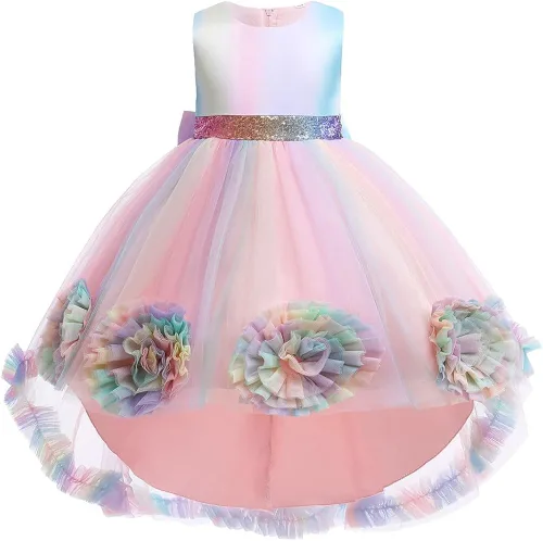 Vista 2 de IZKIZF Vestido de princesa de lentejuelas de unicornio para niñas, vestido de lujo de tul alto, disfraz de Halloween, fiesta de Navidad, boda