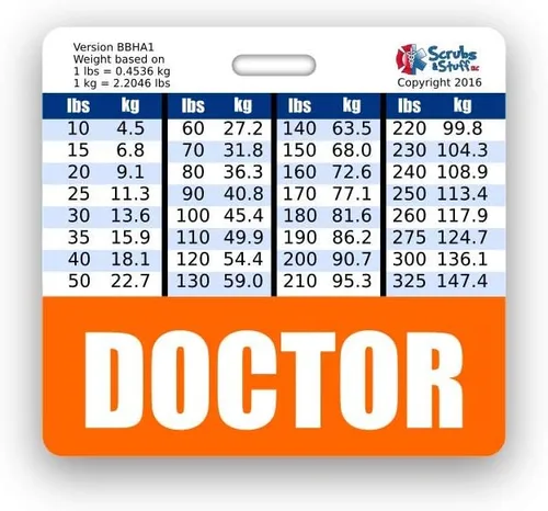 Vista 7 de Doctor Badge Buddy - Tablas de conversión horizontales con altura y peso (tamaño grande, negro)