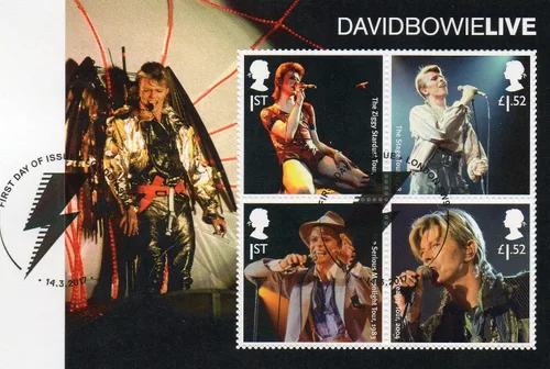 Vista 2 de David Bowie Live Min Sheet First Day Cover con tarjeta de información de inserción