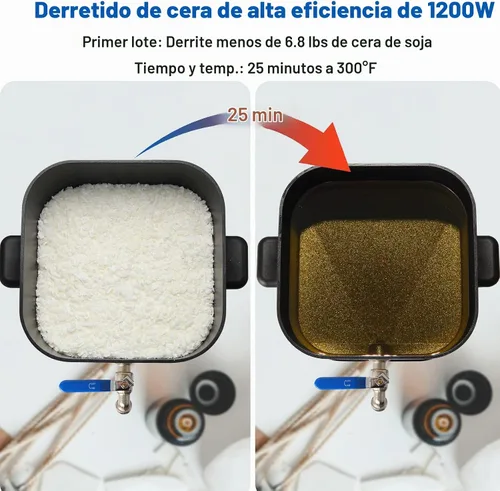 Vista 4 de Yuuchail Derretidor de cera para hacer velas, olla grande de cera de 7 cuartos con pantalla digital y parte inferior inclinada antiadherente, fácil
