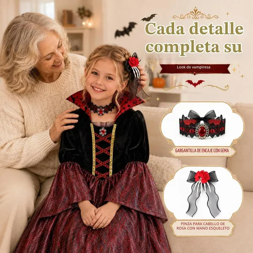 Vista 4 de Meland Disfraz de vampiro para niñas, disfraz de Halloween iluminado para 4
