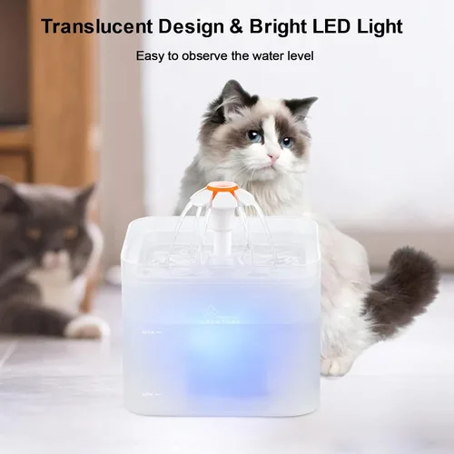 Vista 3 de Fuente de agua para gatos con 4 filtros y 4 esponjas, fuente de agua automática para gatos de 67 oz/2 litros, dispensador de agua para mascotas