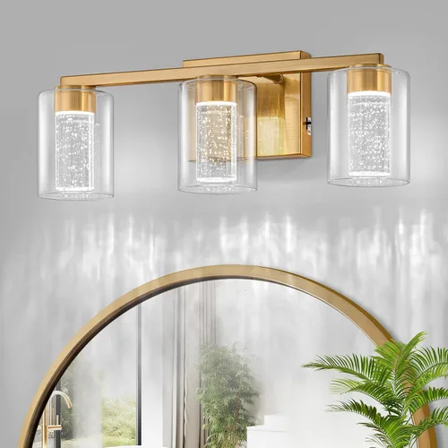 Vista 20 de SineRise - Lámpara de tocador de 2 luces, negra y dorada, con 3 modos de color (3000K/4000K/6000K), lámpara de baño LED con protección ocular