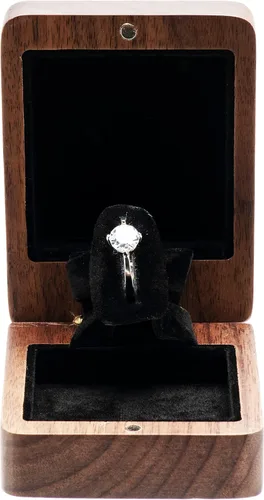 Vista 2 de Caja de anillos giratorios de madera para propuesta de compromiso, funda de almacenamiento de anillos con cierre magnético, soporte portátil