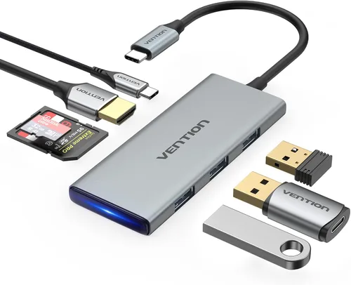 Vista 8 de Hub USB C para MacBook, VENTION USB tipo C Hub multipuerto adaptador 6 en 1 con 4K HDMI USB 3.0 transferencia de datos SD/TF lector de tarjetas, USB