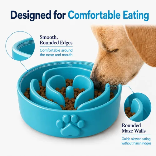 Vista 4 de Cuencos de cerámica para perros de 1.5 tazas, comedero lento para perros pequeños y medianos, apto para microondas, tazón de cerámica para mascotas