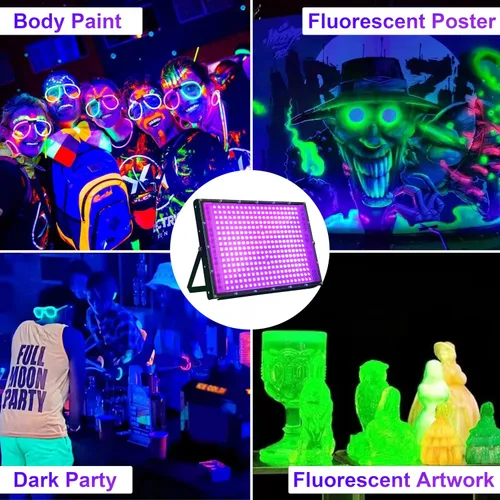 Vista 7 de Paquete de 2 luces negras de 300W con 336 LEDs, lámpara UV de luz negra para fiestas fluorescentes, 395nm, accesorio de luz negra IP65