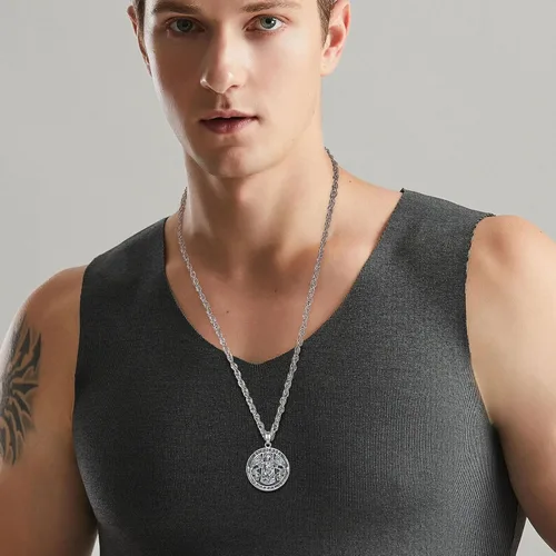Vista 112 de Vito Collar de plata de ley 925 para mujeres y hombres, San Benito, crucifijo, Caravaca, San Cristóbal, San Judas, medalla patronal, amuleto