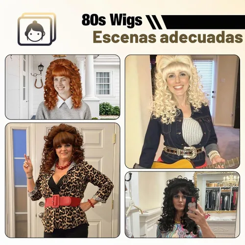 Vista 9 de Peluca rubia larga y rizada con flequillo, peluca de disfraz vintage para mujer Rubio