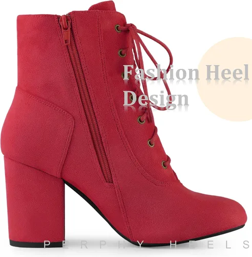 Vista 4 de Perphy Botas de tobillo con cordones de tacón alto y punta redonda para mujer