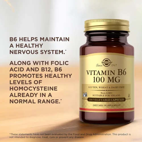 Vista 5 de Solgar, Vitamina B6 100 Mg Cápsulas Vegetales, Recuento