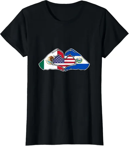 Vista 48 de Corazón manos México, El Salvador y Estados Unidos. Camiseta, Negro