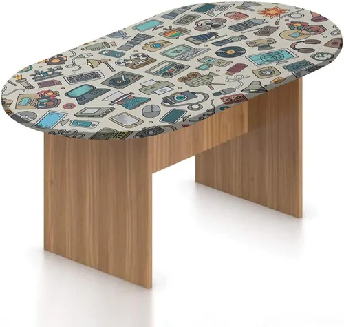 Vista 15 de Mantel ovalado ajustable para mesa de patio, con bordes elásticos de poliéster, diseño de conejitos y nubes Kawaii con bonitos estampado