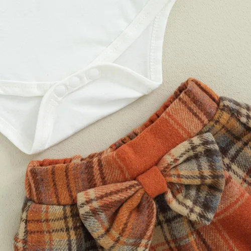 Vista 5 de Sasaerucure Trajes de otoño e invierno para bebé niña, mameluco de manga larga con falda a cuadros, 2 piezas, trajes de Navidad