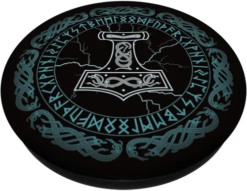 Vista 2 de Thor's Hammer Mjolnir Asgard Viking Runes PopSockets PopSockets intercambiable PopGrip