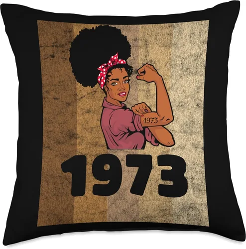 Vista 4 de Vintage 1973 Limited Edition 50th Birthday Afro Girls Women Throw Pillow