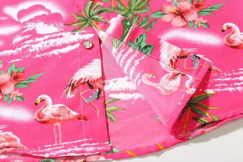 Vista 7 de SSLR Paquete de camisa hawaiana para hombre, camisa de manga corta con flamenco casual con botones, camisa de playa de verano
