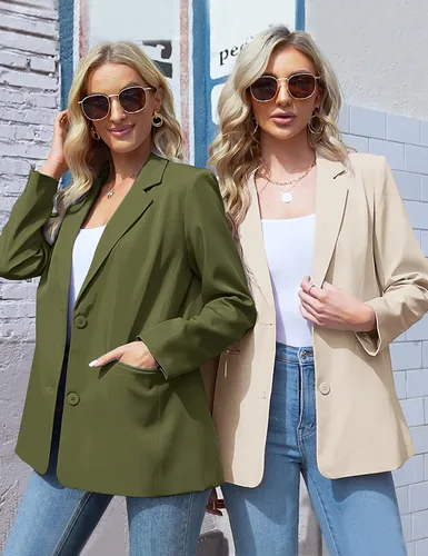 Vista 4 de MEROKEETY Blazers para mujer, de negocios, casual, 2025, otoño, de gran tamaño, manga larga, con solapa, chaqueta de trabajo y oficina