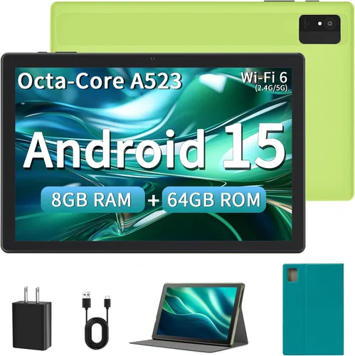 Vista 12 de Tablet Android de 10 pulgadas, 8 GB de RAM, 64 GB ROM 1 TB expandible Android 15, Octa-Core, WiFi 6 (2.4G/5G), pantalla de 1280 x 800, tabletas