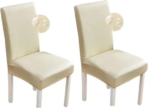 Vista 14 de Shukii Fundas elásticas para sillas de comedor, impermeables, de piel sintética, fundas protectoras universales para sillas de comedor, cocina Beige