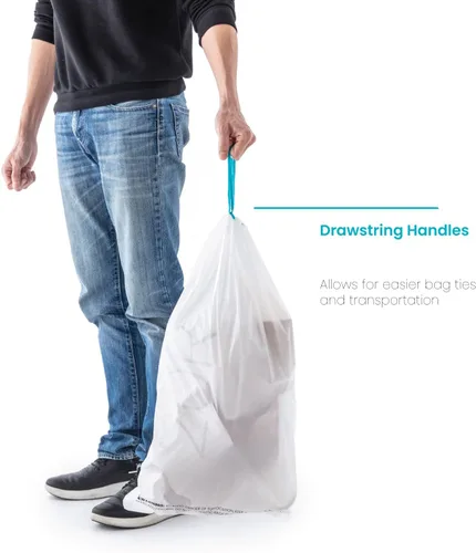 Vista 6 de Home Zone Living Paquete de 2 bolsas de basura de cocina de 5 galones con asas de cordón, diseño personalizado resistente para forros de reciclaje